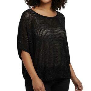 EILEEN FISHER Size 1X Open Knit Sweater Sequins Black Dressy‎ Evening Party Top